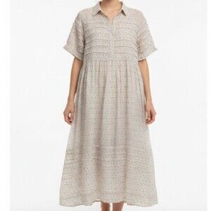 THE GREAT. Short Sleeve Swiss Dot Pleated Maxi Dress 2 Medium Embroidered Sheer